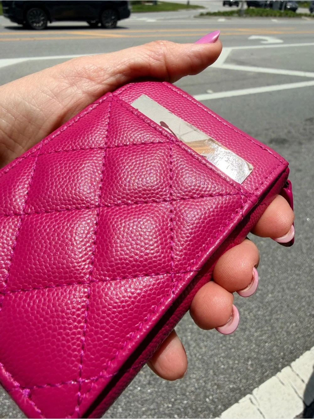CHANEL Hot Pink Quilted Zip Card Holder